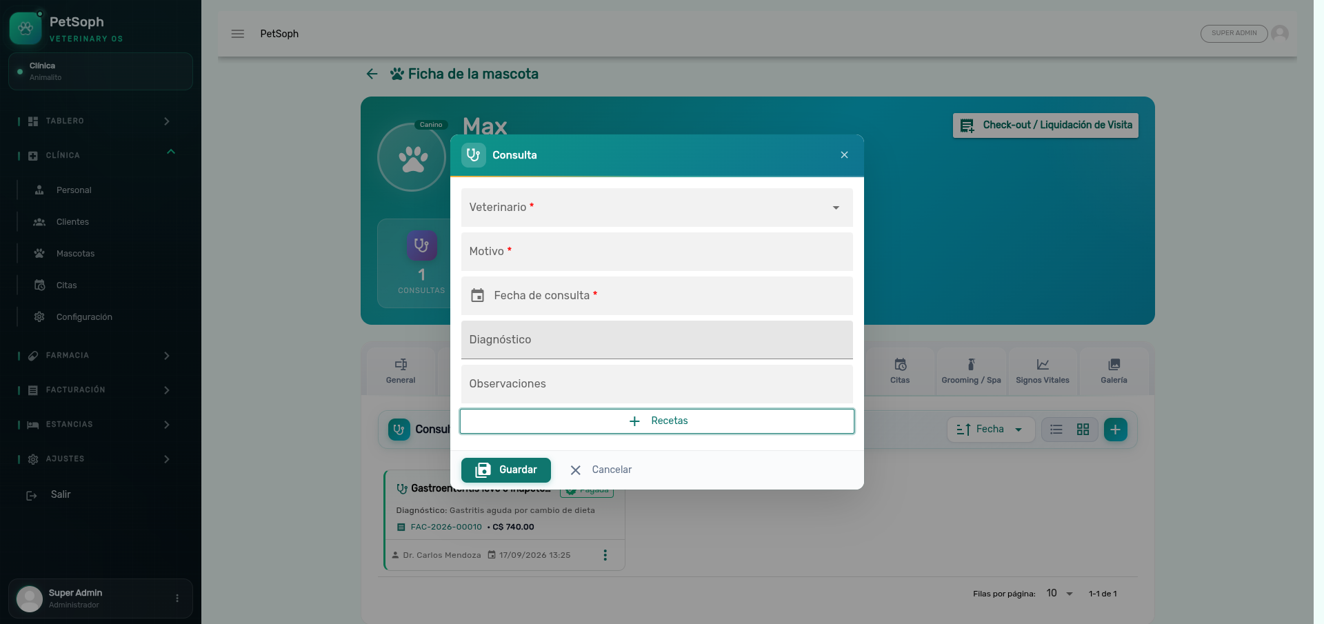 Formulario de registro de nueva consulta médica