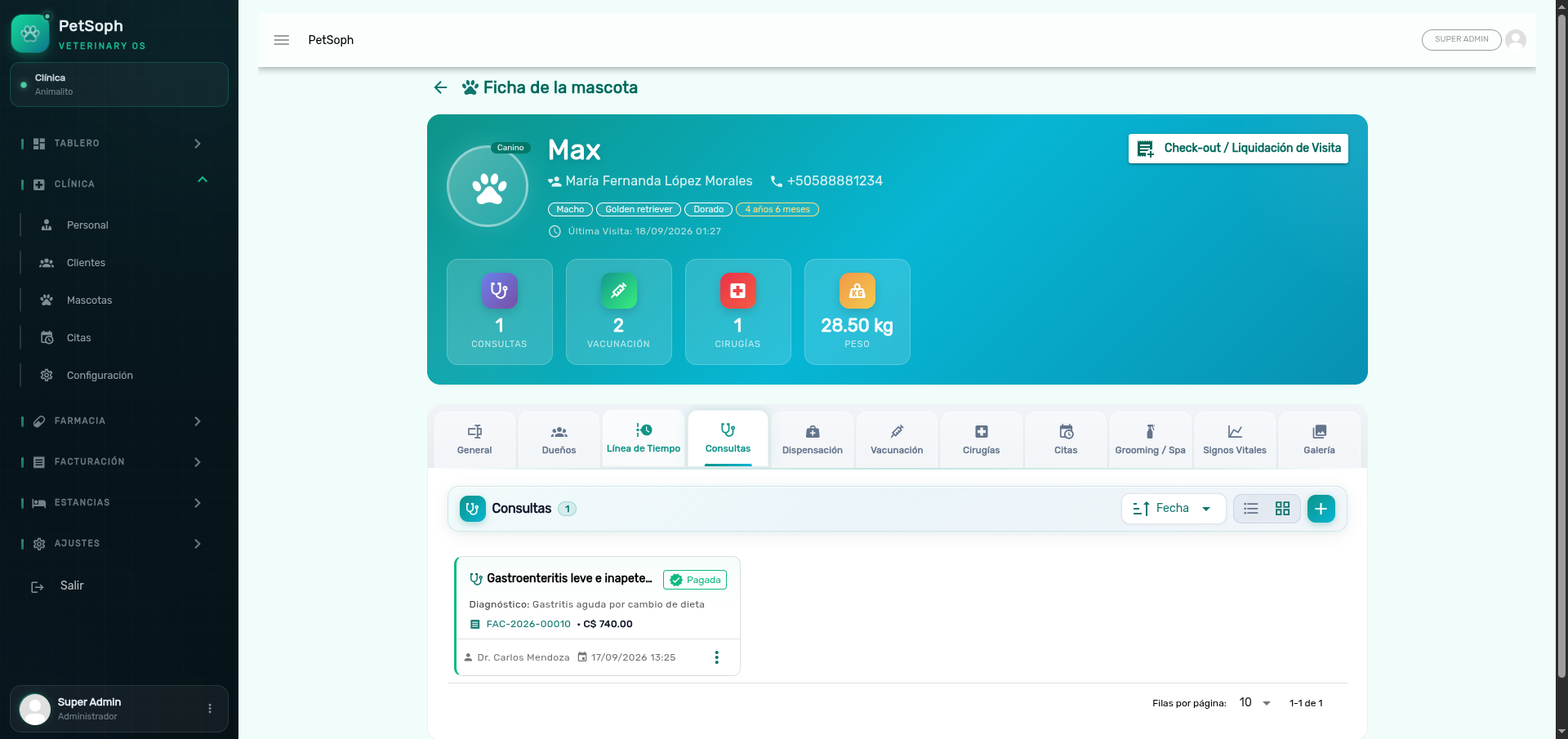 Historial de consultas médicas en el expediente