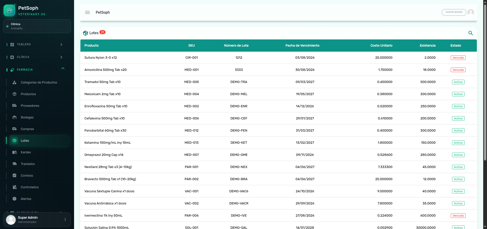 Lots traceability and statuses